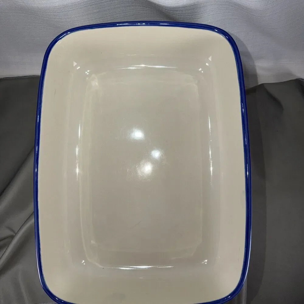 Grestel Portugal Stoneware Casserole Baking Dish Blue White Stamped Rectangular
